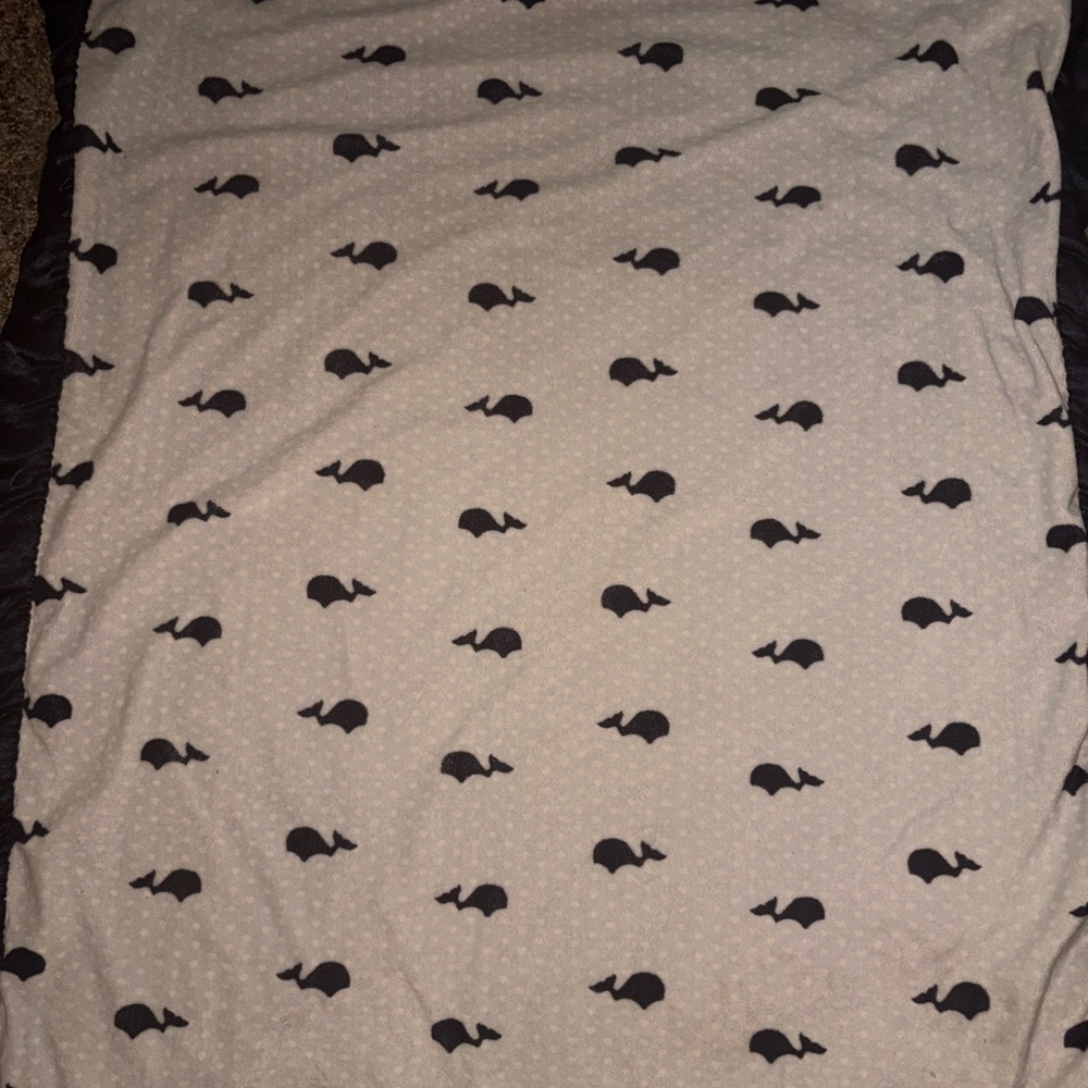 Soft White and Navy Whale Print Baby Blanket - Home Bedding